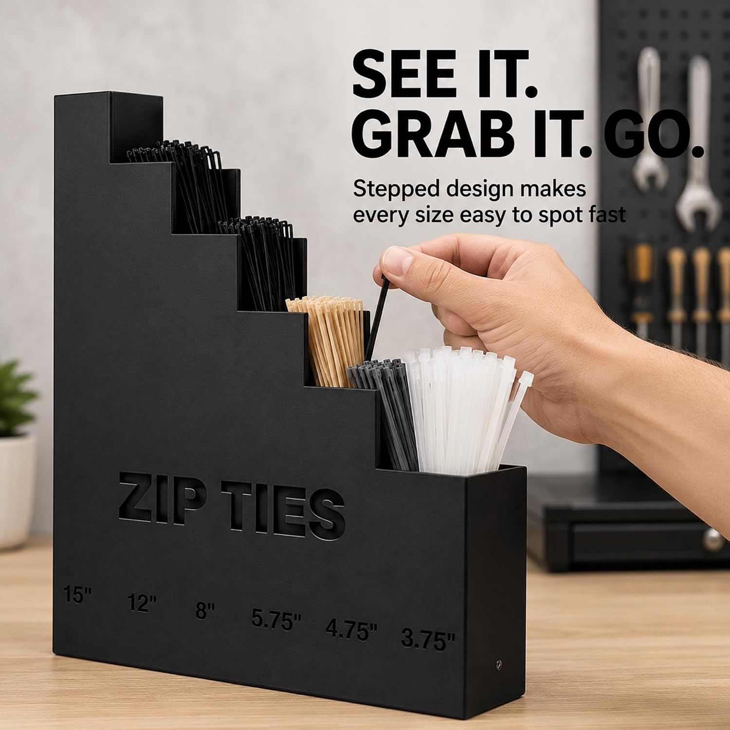 Zip Tie Organizer Wall Mount Cable Tie Holder for Garage Workshop