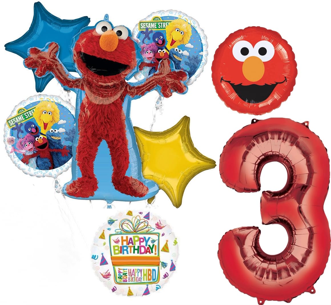 Sesame Street Elmo 3rd Birthday Party Supplies Balloon Bouquet Decorations