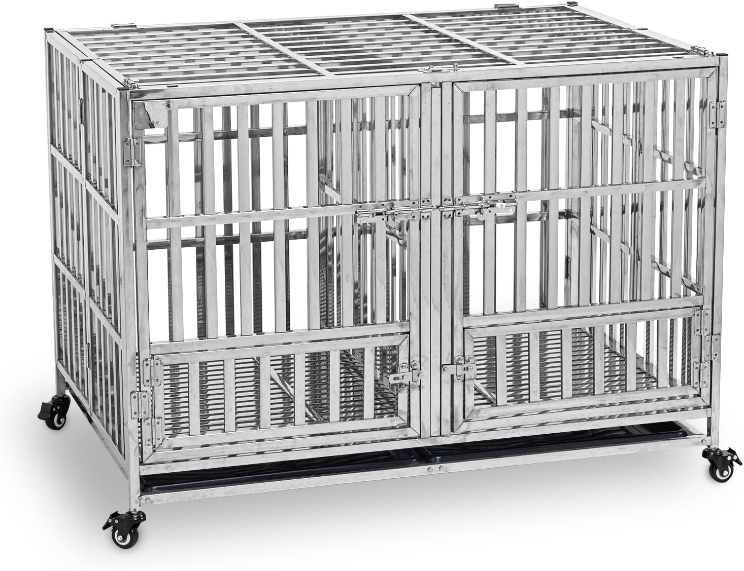 RyBuy 48" Heavy Duty Dog Cage Foldable Stackable Stainless