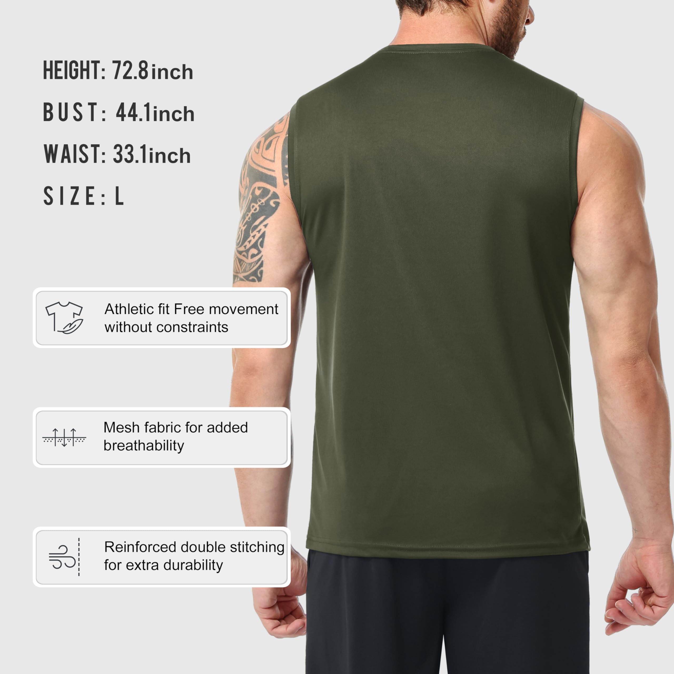 Lot de 3 débardeurs sans manches pour homme - Séchage rapide - Respirant - Fonction fitness - Gym - Course - T-shirt sans manches pour homme