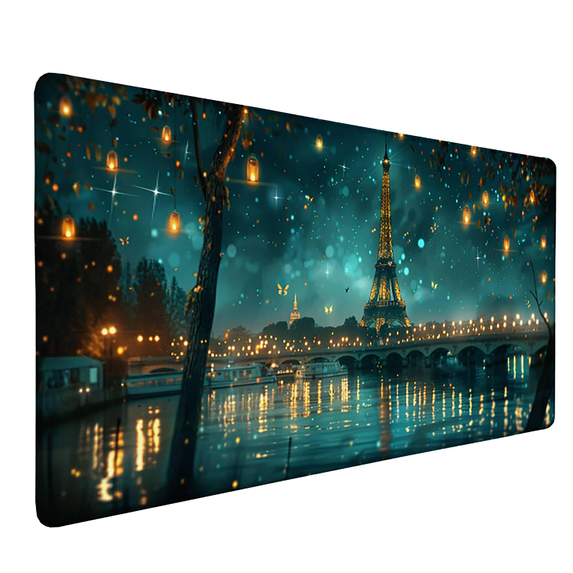 Niebieska podkładka pod mysz XXL, podkładka na biurko, 1200 x 600 cm, szyte krawędzie, podkładka pod mysz, gumowa podstawa, wieża Eiffla, podkładka pod mysz, stabilna przyczepność na gładkich