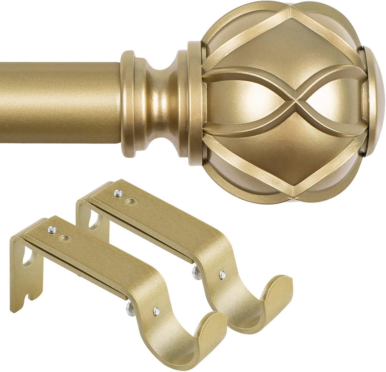 KAMANINA Bundle of 72-144 Inches (6-12 Feet) Curtain Rod and Matched Brackets, Netted Texture Finials, Warm Gold : Home & Kitchen