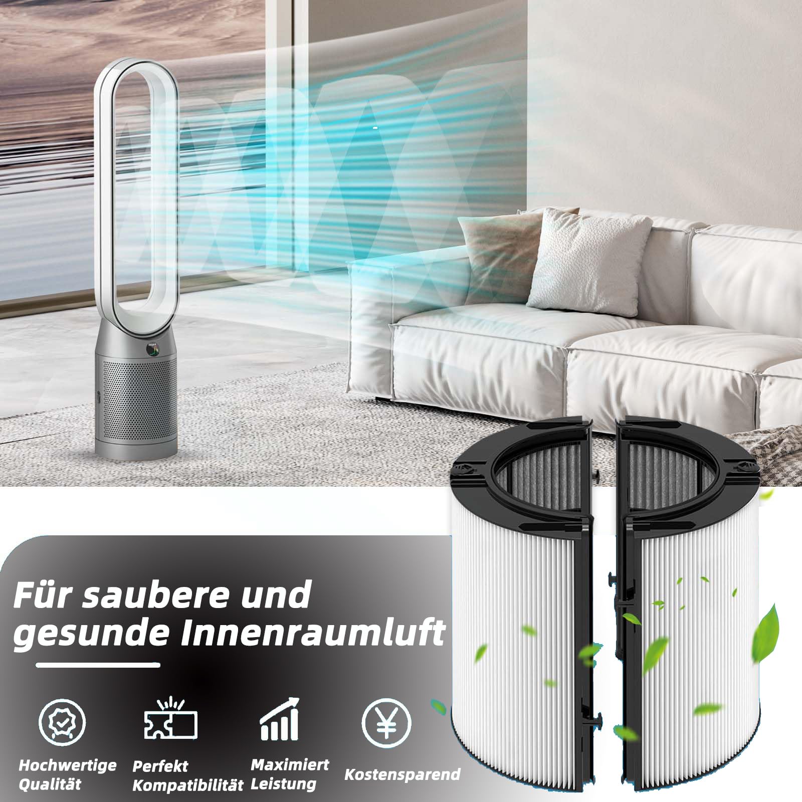 2 Stück Ersatzfilter für Dyson Luftreiniger TP09 TP10 HP07 TP06 TP7A TP07 HP09 HP10 PH01 PH02 Air Purifier Pure Cool Humidify Fan, 2-in-1 360° Kombi Glas H13 HEPA & Aktivkohle Filter, #965432-01