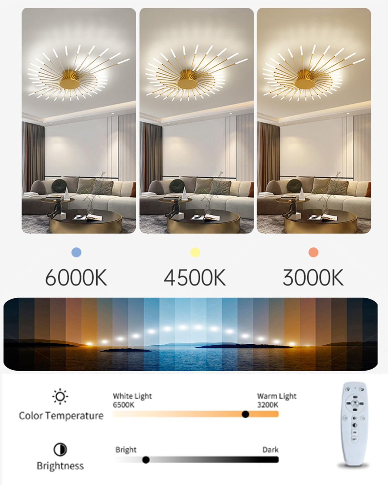 Moderne LED-Wohnzimmer-Deckenleuchte dimmbar Schlafzimmerleuchte Wohnzimmerleuchte dimmbar mit Fernbedienung Deckenleuchte, schwarzes Wohnzimmerlicht/goldenes Wohnzimmerlicht (Schwarz, 128CM)