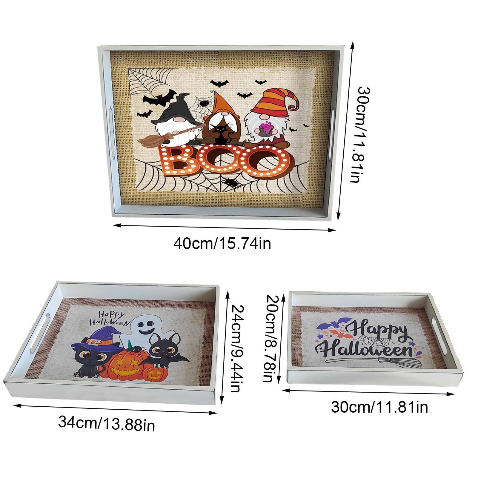 Vassoio di Halloween Vassoio porta snack in legno 3 pezzi con maniglia