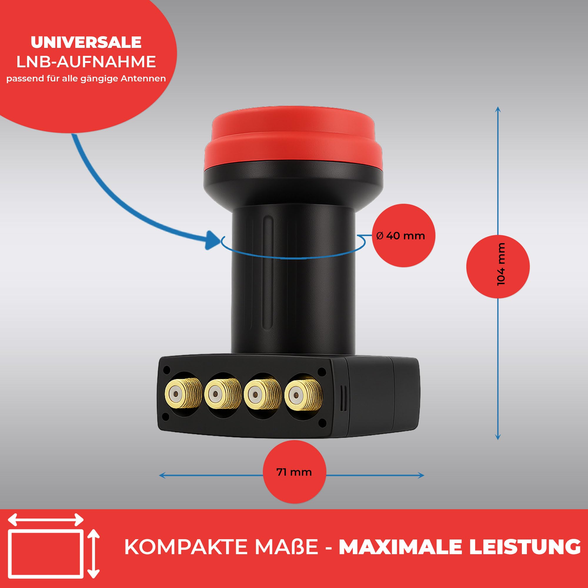 Premium X Quad LNB – 4 scomparti – estremamente resistente al calore – per 4 partecipanti – 4K Full HD – con protezione dalle intemperie per parabola satellitare satellitare – nero – con 8 connettori