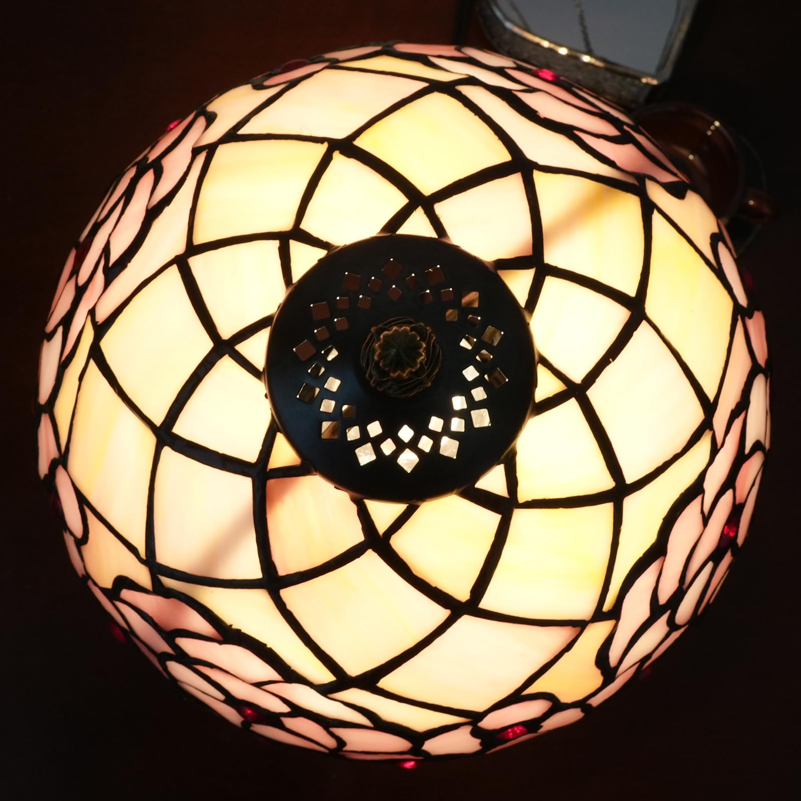 Lampe de table en verre teinté Tiffany 8X8X14 pouces Lampe de lecture de bureau Décor à côté de la chambre Salon Maison (fleur de cerisier)