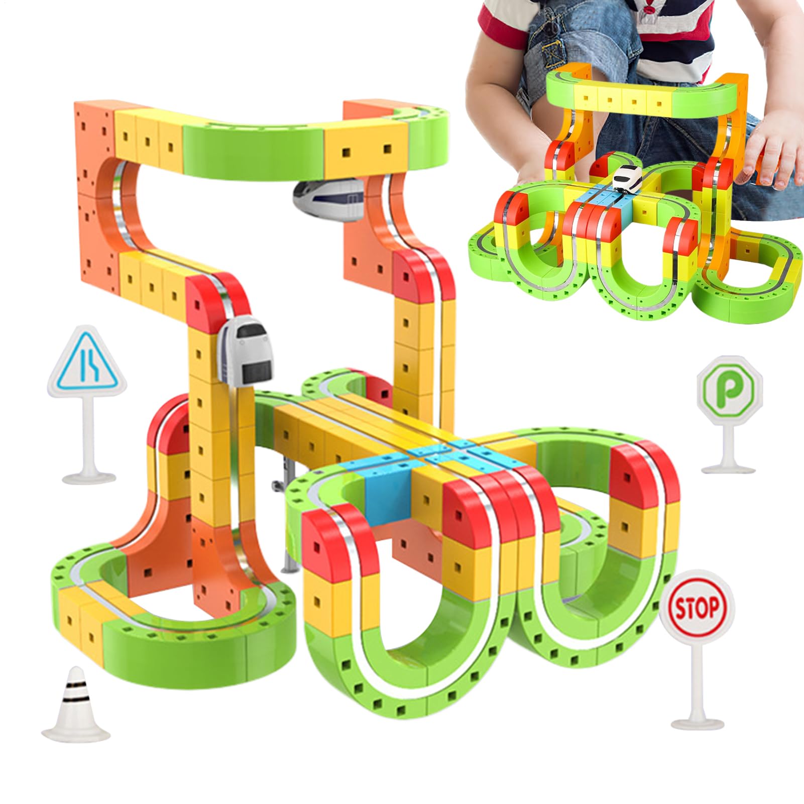 Extra Large Electric Train Set - Magnetic Levitation Rails Building Kit with Built-in 3D Flexible Layout Anti-Gravity Car and Toy Cube Rail, Creative Gift
