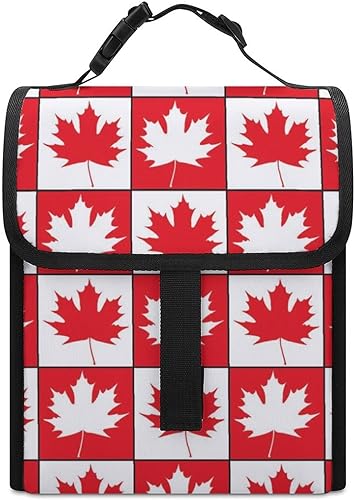 Miniatura 7 de Bolsa de almuerzo aislada con estampado de hojas de arce canadiense, bolsa de mano portátil para almuerzo reutilizable, para el trabajo y picnic