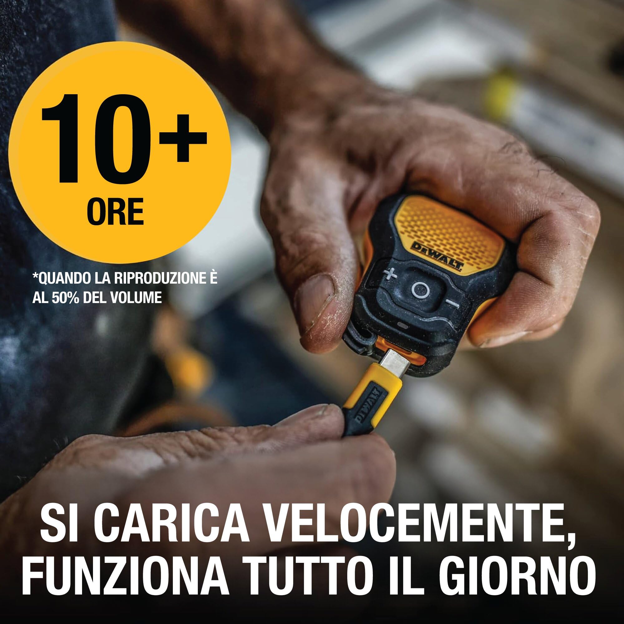 DEWALT Jobsite Pro Speaker Bluetooth Indossabile, Mini Altoparlante Portatile Wireless con Clip e Magneti, IP56 Impermeabile e Antipolvere, Microfono Integrato, Perfetto per Cantiere e Outdoor