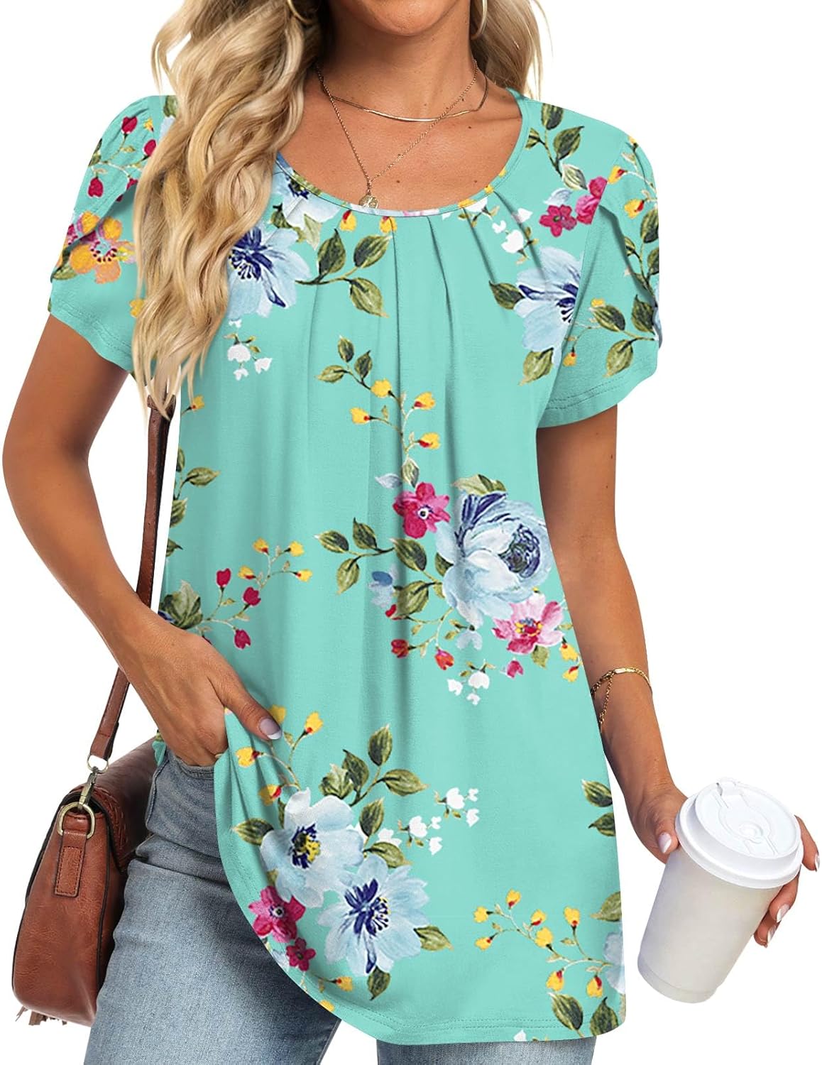 Anymeet Women’s Tops 2024 Summer Tunic Short Petal Sleeve Casual Shirts Pleated Blouses for Leggings Anymeet Women’s Tops 2024 Summer Tunic Short Petal Sleeve Casual Shirts Pleated Blouses for Leggings