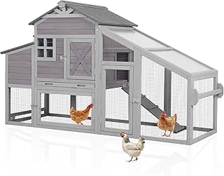 Large Chicken Coop with Wheels for 2-4 Chickens, Reinforced Solid Wood Construction Mobile Chicken House, Waterproof Asphalt Roof,Nesting Box,Ducks (Grey, 73.4" L x 24.2" W x 43.2" H)