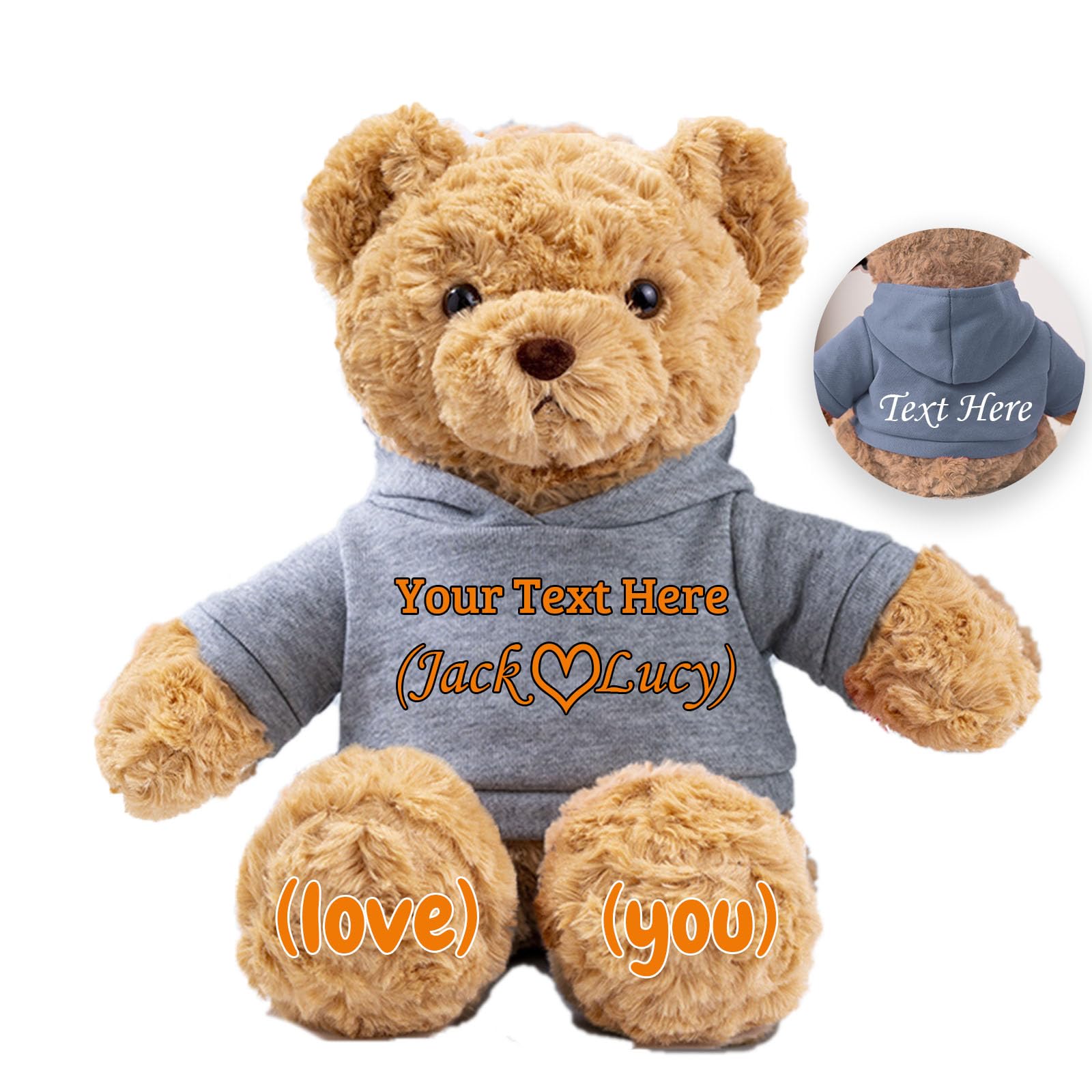 JABECODIFA Personalised Teddy Bear for Her Him Bear Plush with Custom Text+Photo, Personalised Gifts Teddy Bear Stuffed as for Valentines Day Christmas Day Birthday (11-IN-Text+Photo)