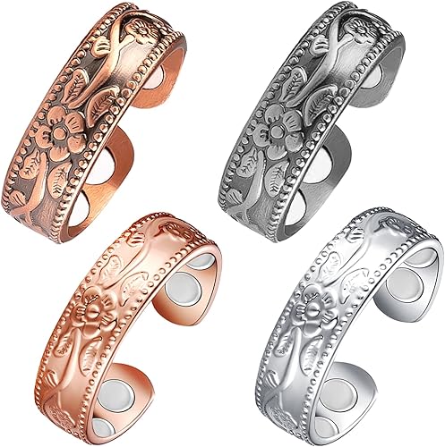 Vicmag Anillo magnético de cobre para mujer, anillos magnéticos para mujer, dedos pulgar, 100% cobre puro sólido, joyería de regalo ajustable (4