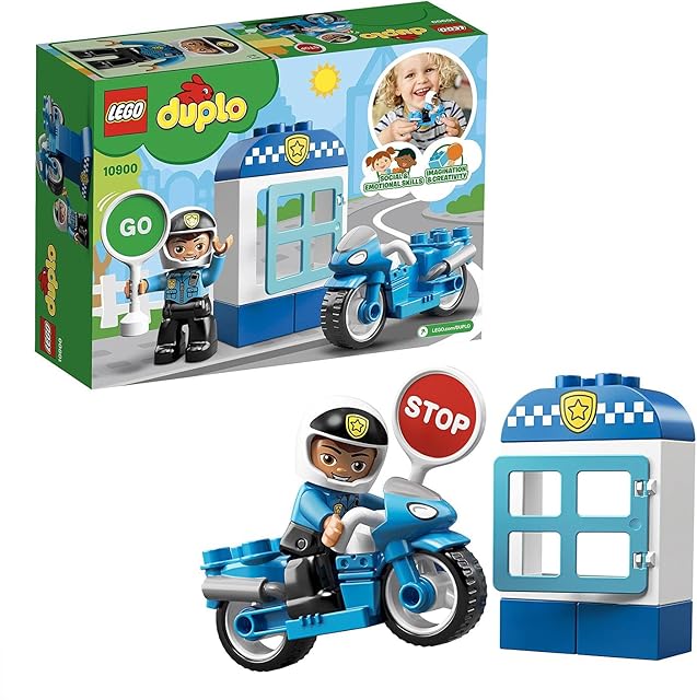 LEGO 10900 DUPLO Town Police Bike, Motorbike Toy for Toddlers Aged 2+, Early Development and Activity Toys, Building Bricks Set with Policeman Figure