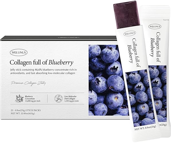 Korean Collagen Jelly Sticks - 25 Blueberry Flavored Marine Collagen Peptide Snacks for Anti-Aging- Collagen Protein Sugar-Free, Travel Packs for Hair & Nail Strength - Blueberry - 1 Fl Oz (Pack of 25)
