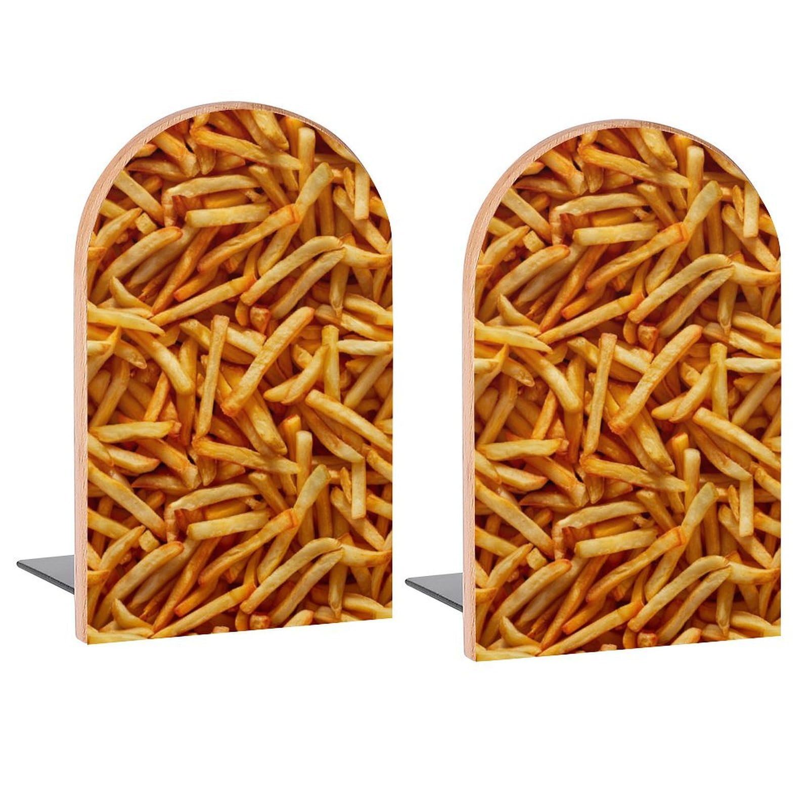 French Fries Food Texture Book Ends Decorative Wood Bookends for Shelves Kids Room Desk Home Office Book Stoppers for Magazines,Books DVDs 1 Pair 2 Pieces(5x3.1 in)