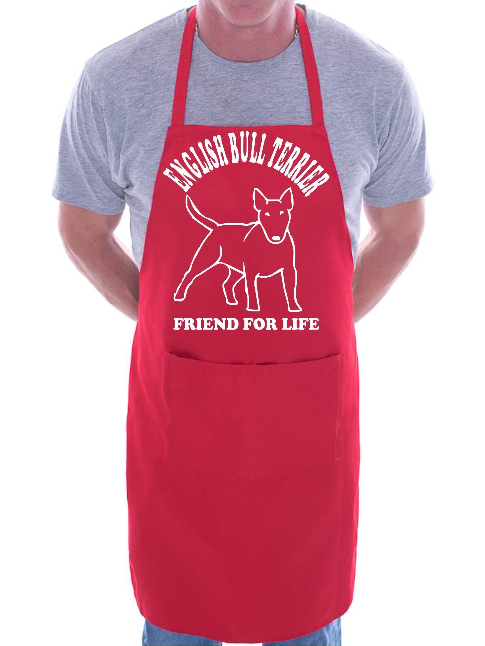 Print4u Men's Red English Bull Terrier Dog Bbq Cooking Funny Novelty Apron