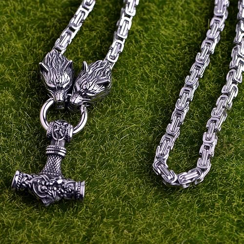 Miniatura 2 de LANGHONG Collar vikingo nórdico para hombre cadena punk de acero inoxidable martillo Thor Mjolnir collar joyería de talismán regalo para hombres