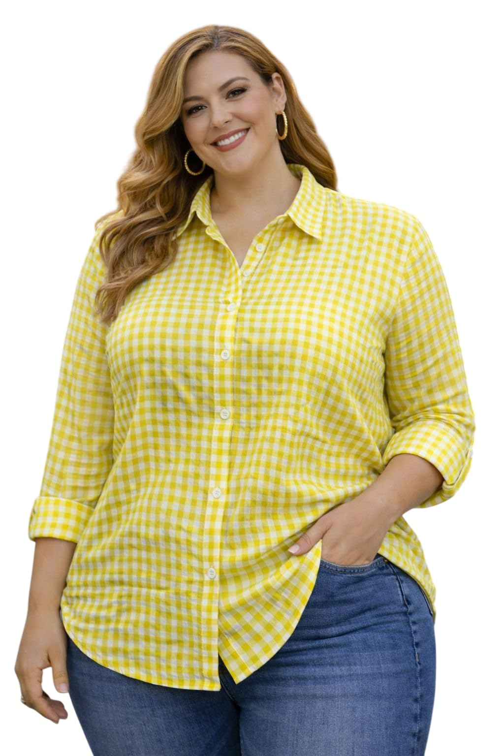 Women's Checked Casual Plus Size Shirt | Full Sleeve Button Down Collared Shirt | Comfortable Oversized Fashion Clothing for Office, Travel, Vacation, Holiday, Party-picture-48