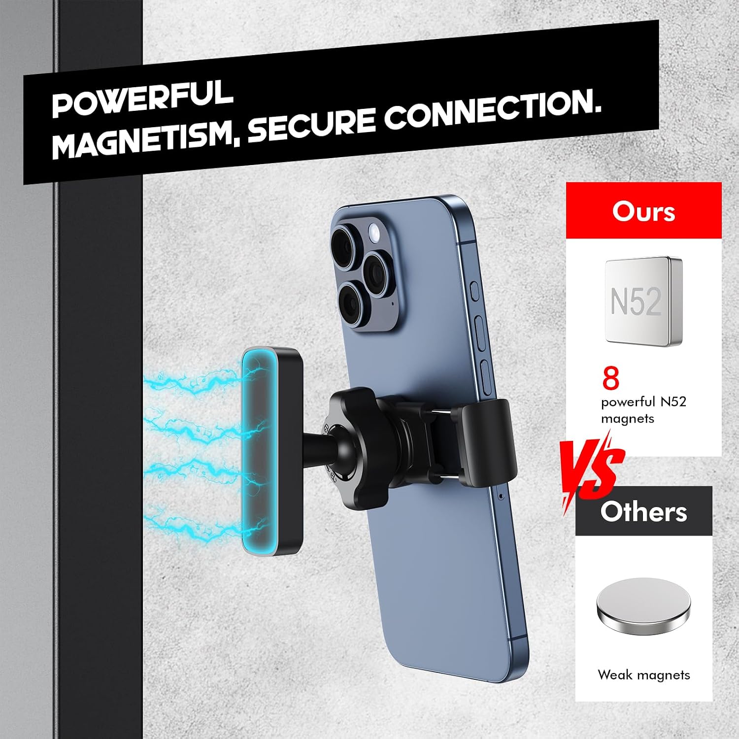 Magnetic Phone Holder for Gym, Powerful N52 Magnet Base, Multi-Angle Adjustable Magnetic Phone Holder Gym Accessories Compatible with All Smartphones 4-7", Nice Gifts for Gym Lovers