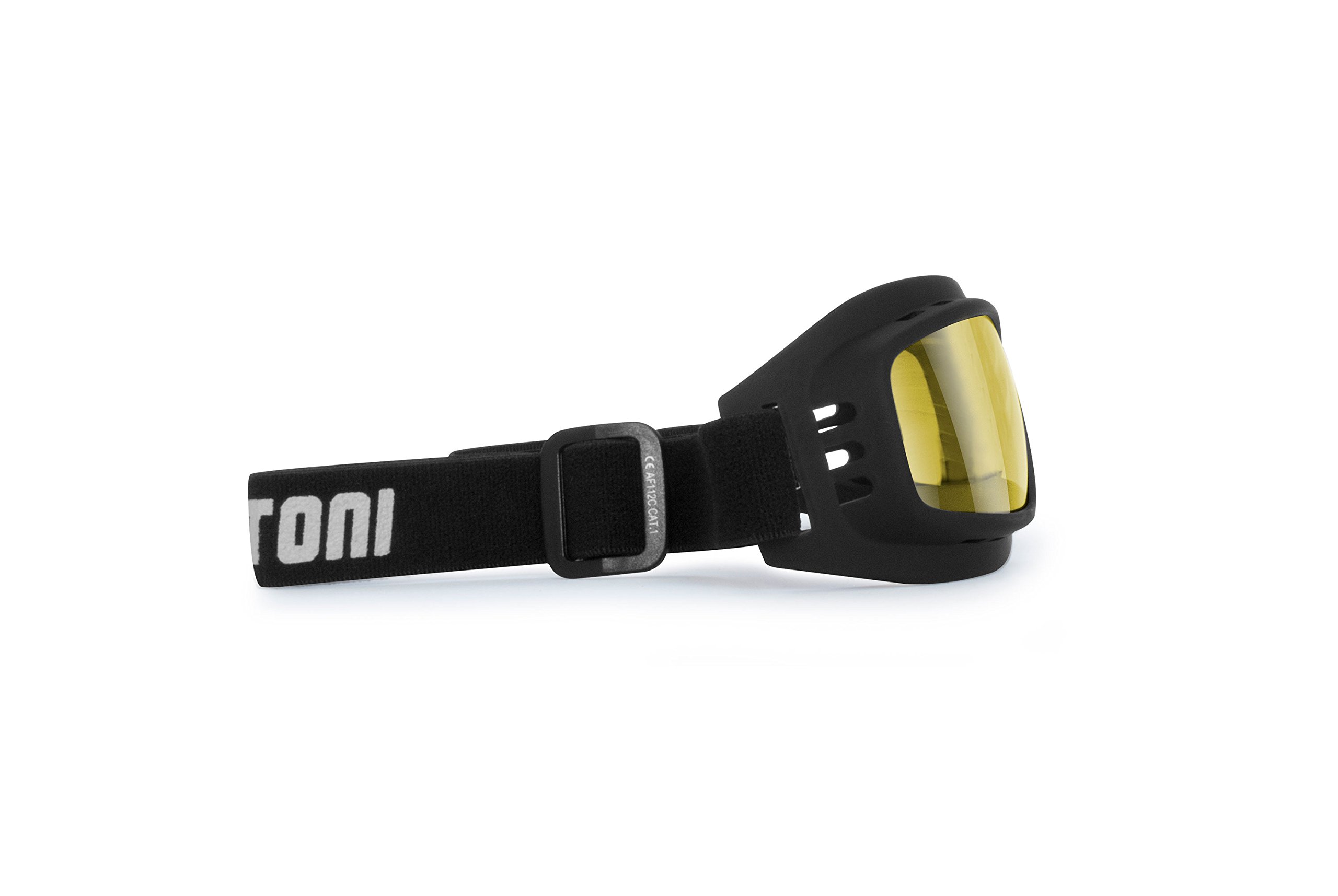 BERTONI Gafas de Moto AntiVaho AntiViento Banda Elastica Adjustable AF112 (Lente Amarilla)