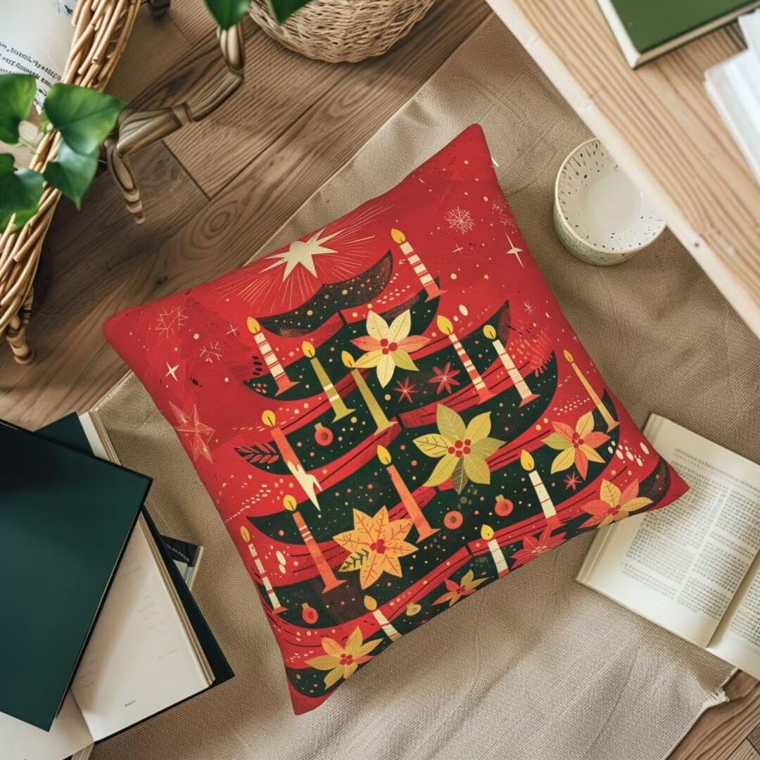 Kissenbezug 55 x 55 cm Weihnachtsbaum Kissen,Sofakissen Superweicher Kopfkissenbezug Dekorative Kissenbezüge (2er Set) Kissenhülle mit ReißVerschluss Deko Kissen für Couch Wohnzimmer Schlafzimmer J209