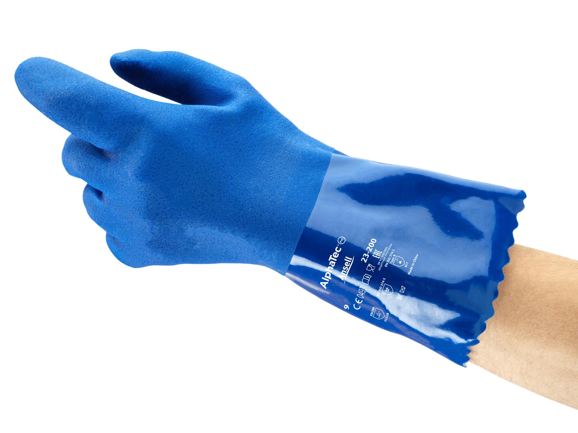 ANSELL ALPHATEC 23-200 PVC Rękawiczki robocze, odporność termiczna, bezpieczeństwo żywnościowe, ochrona przemysłowa, Epi, Blue, Blue, Size S (12 par)