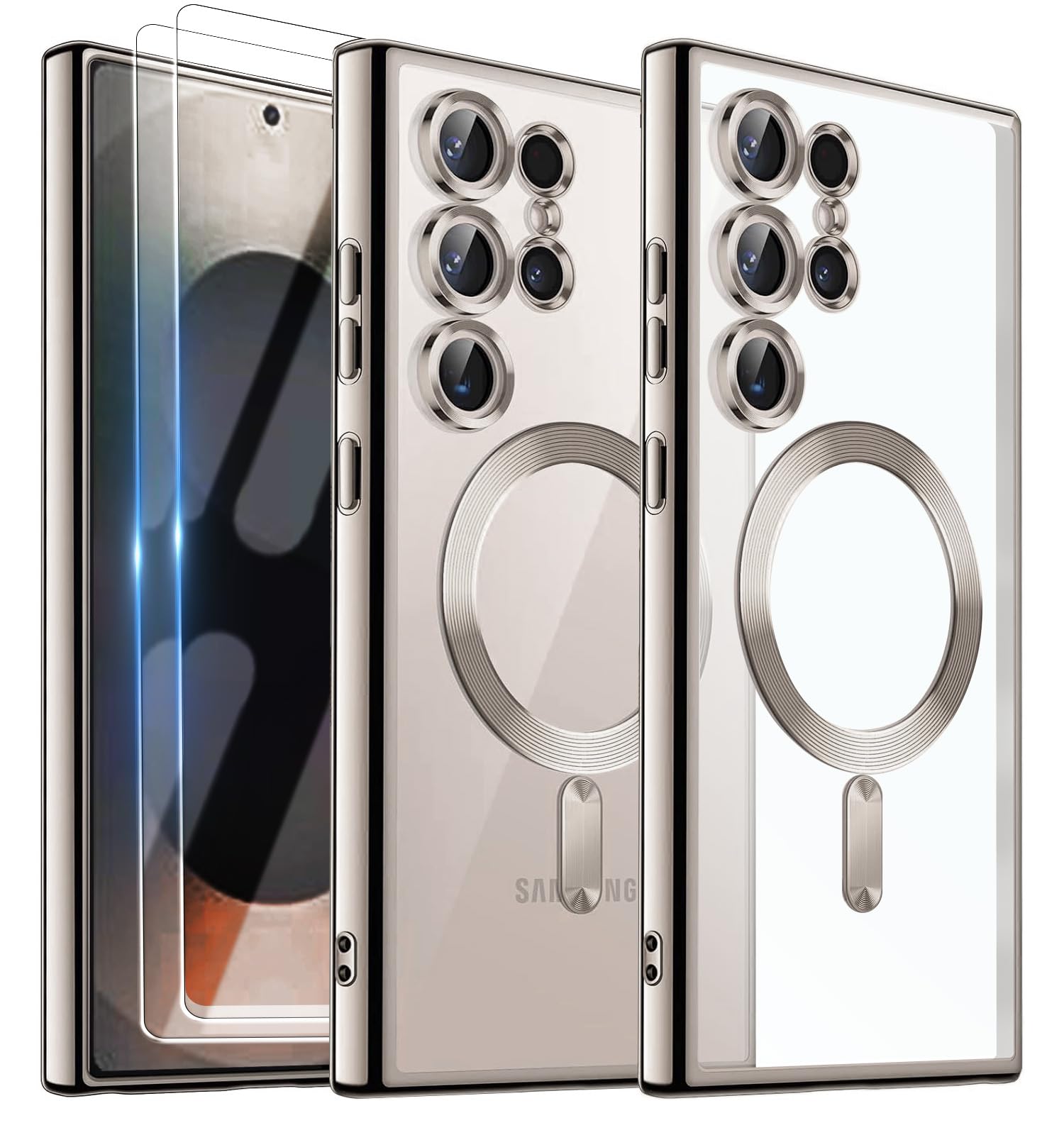 Deekeewe Official Titanium Case for Samsung Galaxy S25 Ultra,[Compatible with MagSafe][Full Camera Cover Protection] Metallic Glossy Slim Luxury Phone