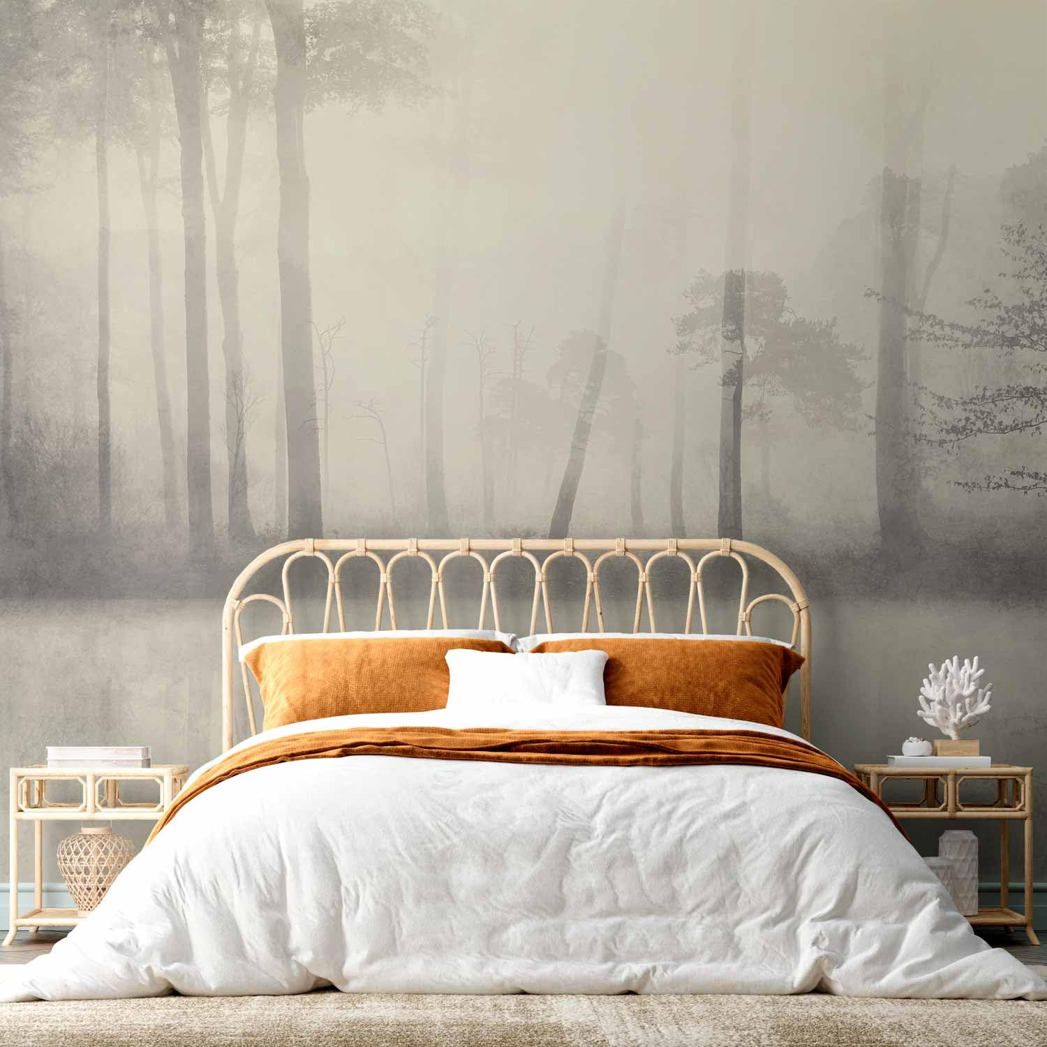 murando Fototapete Premium-Vlies Wald 450x315cm Foto Tapete Schlafzimmer Wohnzimmer Moderne Vliestapete XXL Wandtapete Motivtapeten Bildtapete 3d Effekt Wand Dekoration Bäume Nebel Bach Landschaft