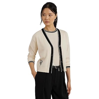 Lauren Ralph Lauren Two Tone Cotton Blend Cardigan Women
