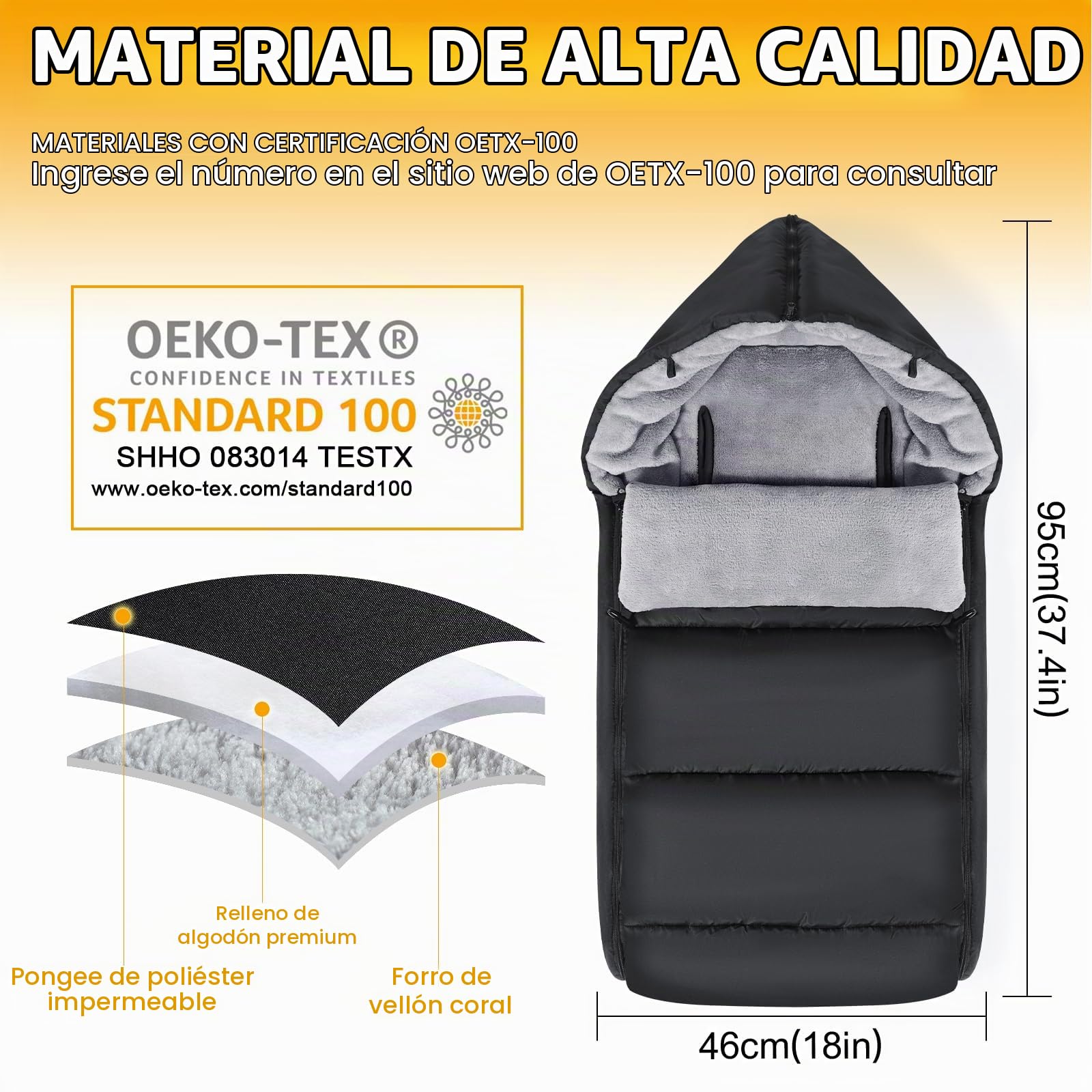 Saco Silla Paseo Universal Invierno, Impermeable Saco Universal Silla Paseo con Cremallera Ajustable, Saco Carro Bebe Invierno, Desmontable y Duradero, Tela Catiónica Caliente, Negro Elegante