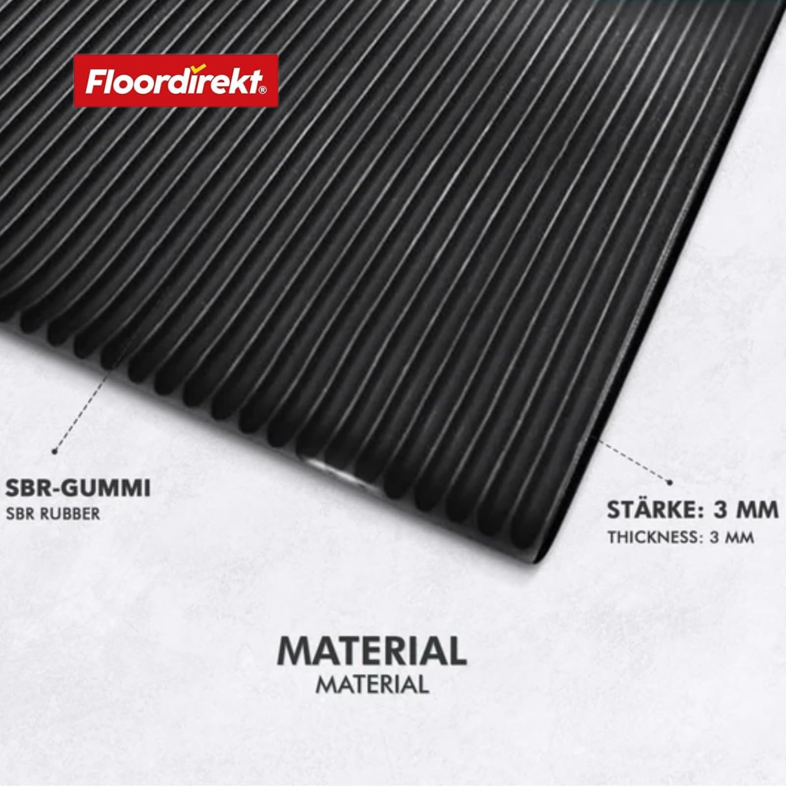 Floordirekt Kabelbeschermingsmat 3 Mm - Fijne Groefmat - 50 Cm X 10 Meter - Outdoor Rubber