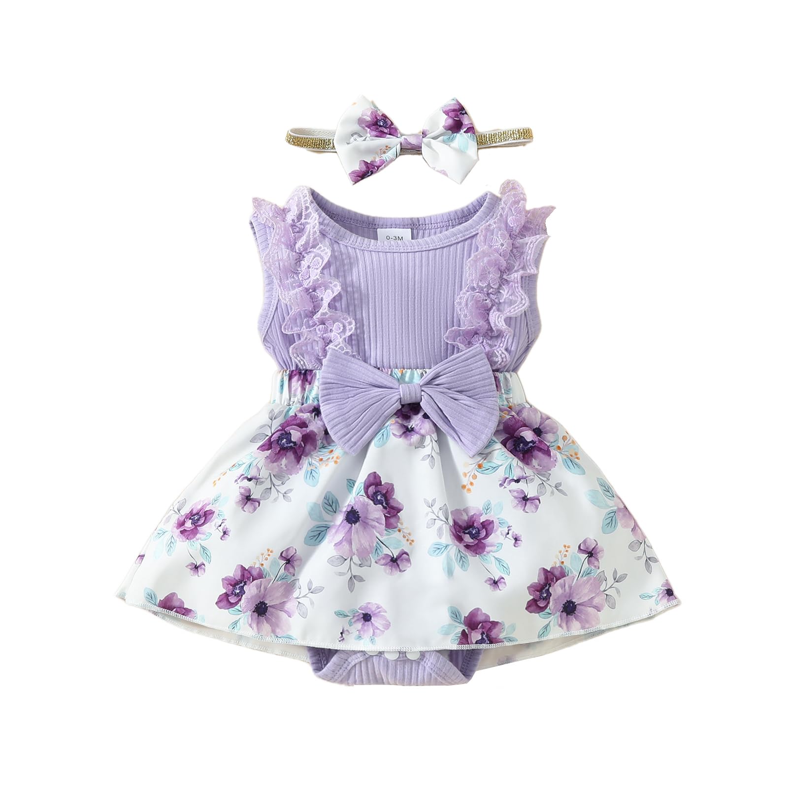 UUAISSO Bebé Recién Nacido Ropa De Verano Sin Mangas De Encaje Floral Mameluco Vestido Lindo Ropa De Bebé
