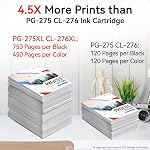 PG-275 XL/CL-276 XL High Yield Compatible for Canon 275 276 XL Ink Cartridges Replacement for Canon Printer Ink 275 276 Compatible for Canon Pixma TS3720 TR4720 TR4700 TR4723 TR4722 TS3500 Printer