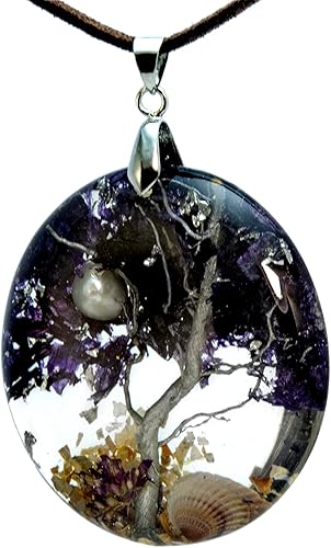 Miniatura 4 de Real Flower Necklace with Dried Root, Purple Petals and Pearls. Dry Petal Necklace. Real Flower Necklace.