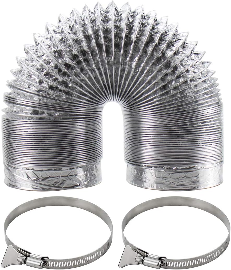 Funmit Flexible Dryer Vent Duct Hose Kit (4 in Diameter by 10 ft Length) - Includes 2 Stainless Steel Worm Clamp, Silver : Appliances