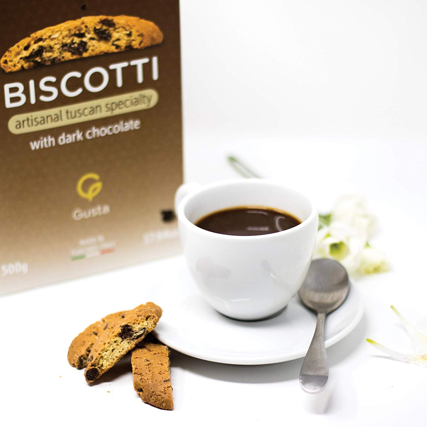 Gusta Authentic Biscotti Cookies Made in Tuscany, Italy - Chocolate Chip - Original Two Bites Size - All Natural Ingredients - Fresh & Genuine Italian Dessert Treats - 17.64oz