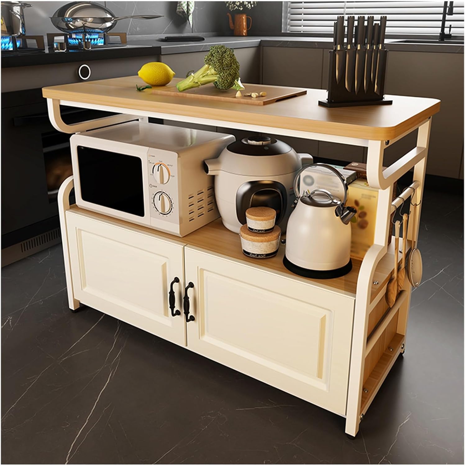 Multifunctional Shelf Table Storage Cabinet Storage Table Floor Standing Multi-level Work Table Commercial Preparation Table Chopping Vegetables Chopping Bones Kneading No Shaking (Yellow 60x40x80cm)
