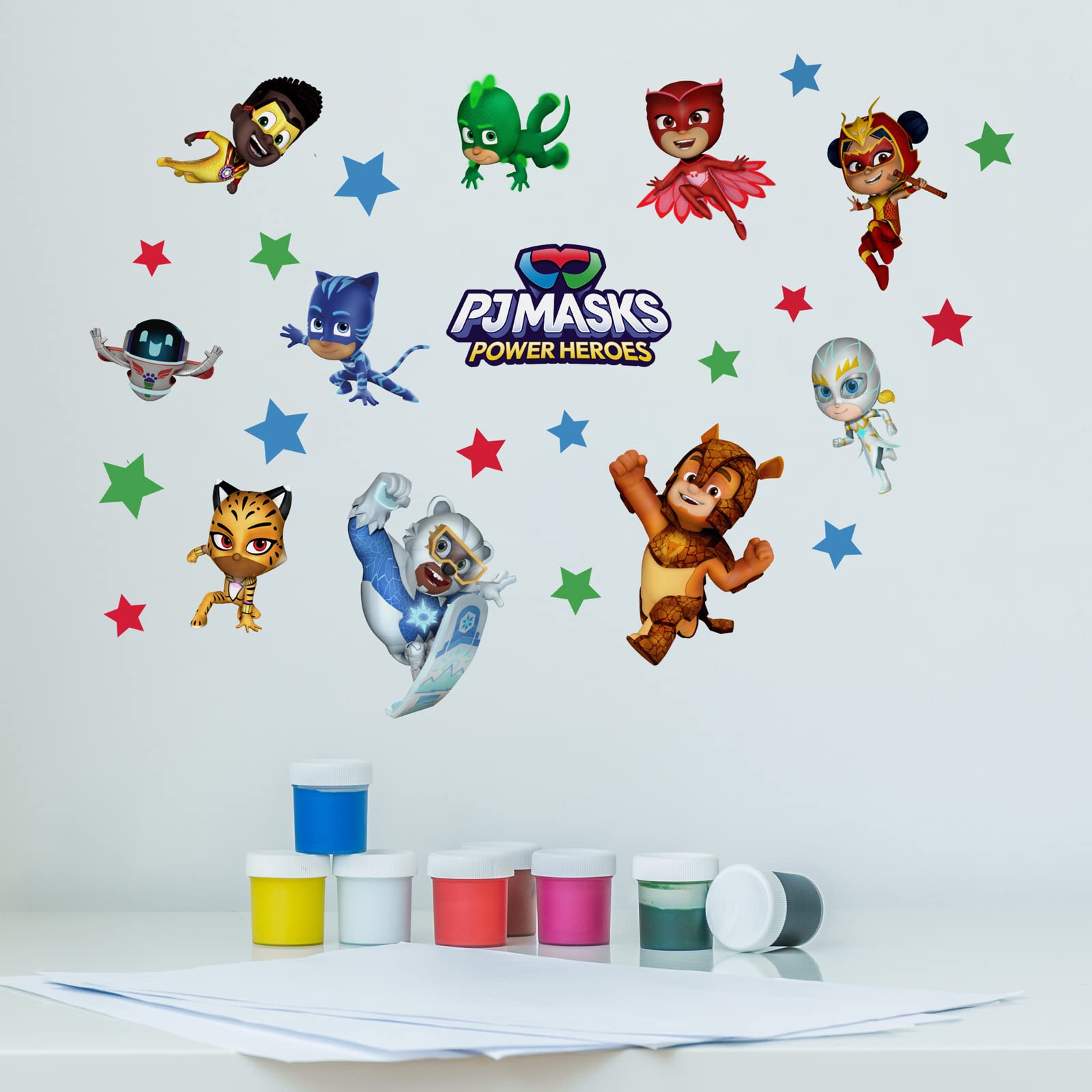 Stickerscape PJ Masks Power Heroes Wall Sticker (Stickaround - Regular Size)| Official PJ Masks Wall Decal, PJ Masks Wall Decor | PJ Masks Bedroom | Easy to Apply, Cleanly Removable