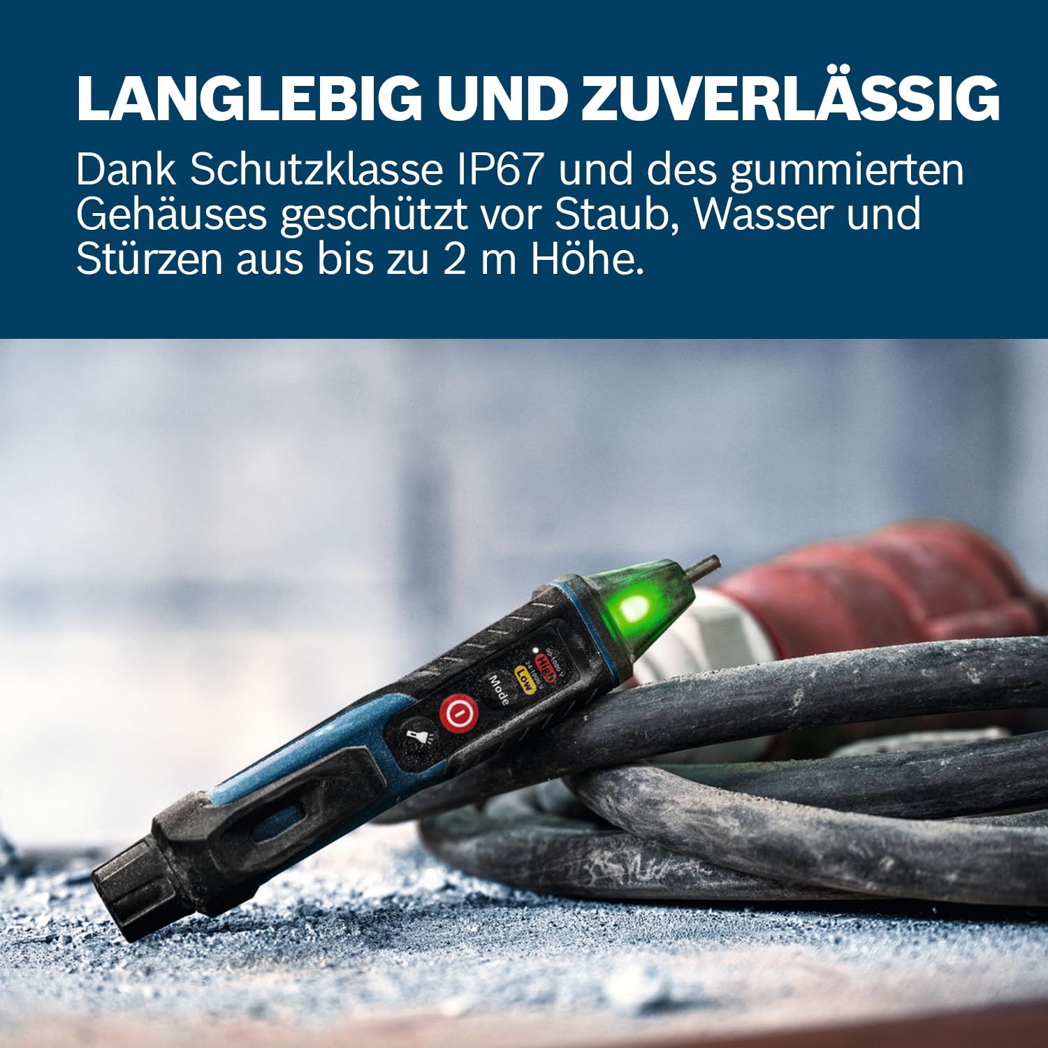 Bosch Professional Spannungsprüfer GVD 1000-17 berührungslose Spannungserkennung IP67 Dual Range 24-1000V AC CAT IV 1000V