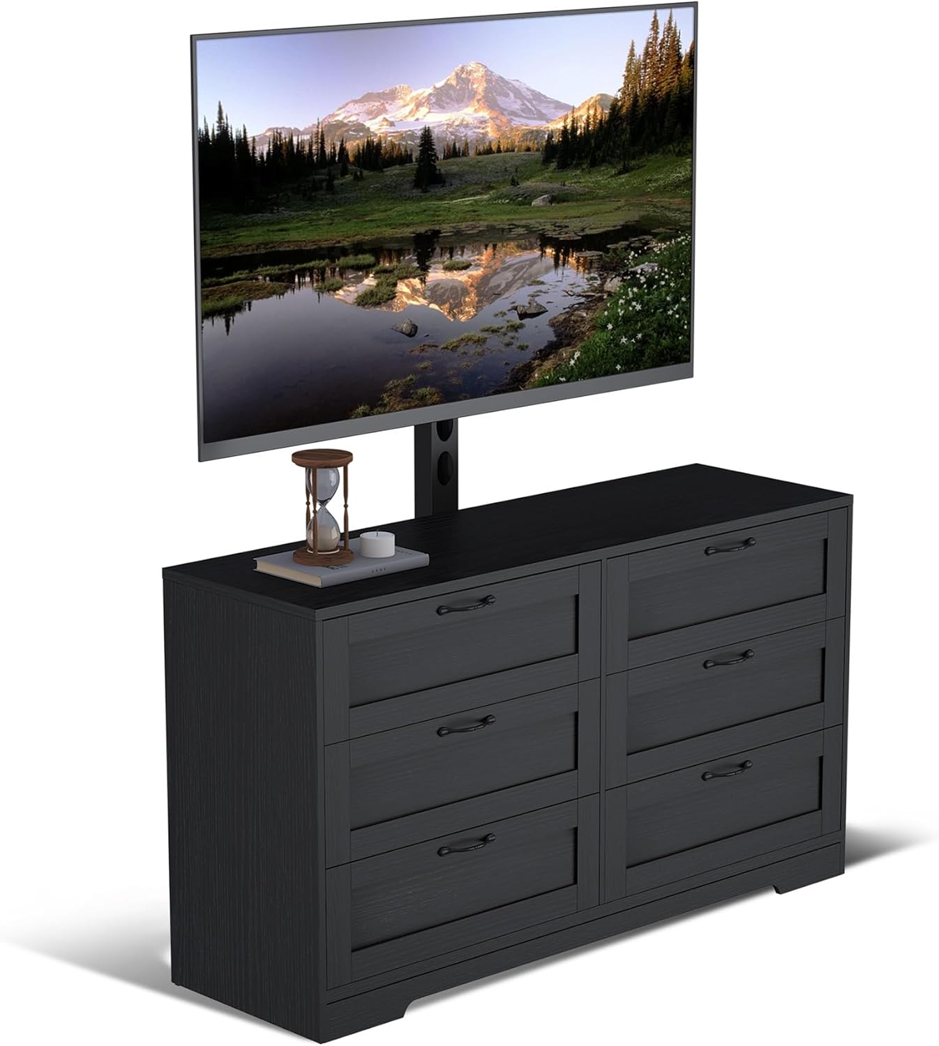 GAOMON TV Stand with Mount and 6 Drawers Storage for Living Room, Bedroom Fits 32/45/55/65/75/80 Inch TVs, Entertainment Center w/Height Adjustable Mount, Wood Media Console Tables, TV Stand Dresser
