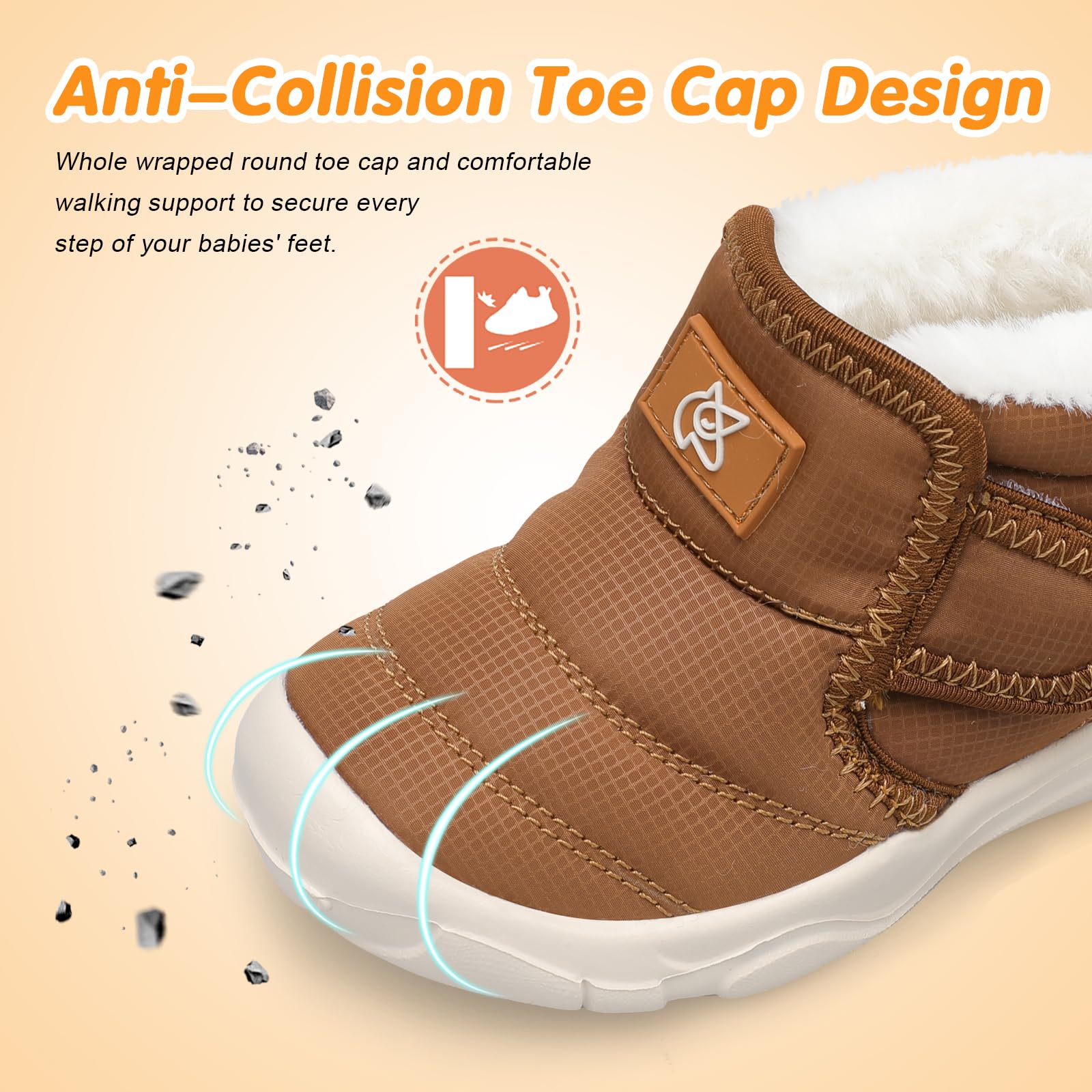 QFH Baby Cute Boots Toddler Anti Collision Shoes Non Slip Winter Walking Shoes Unisex Brown 12-18 Months Infant