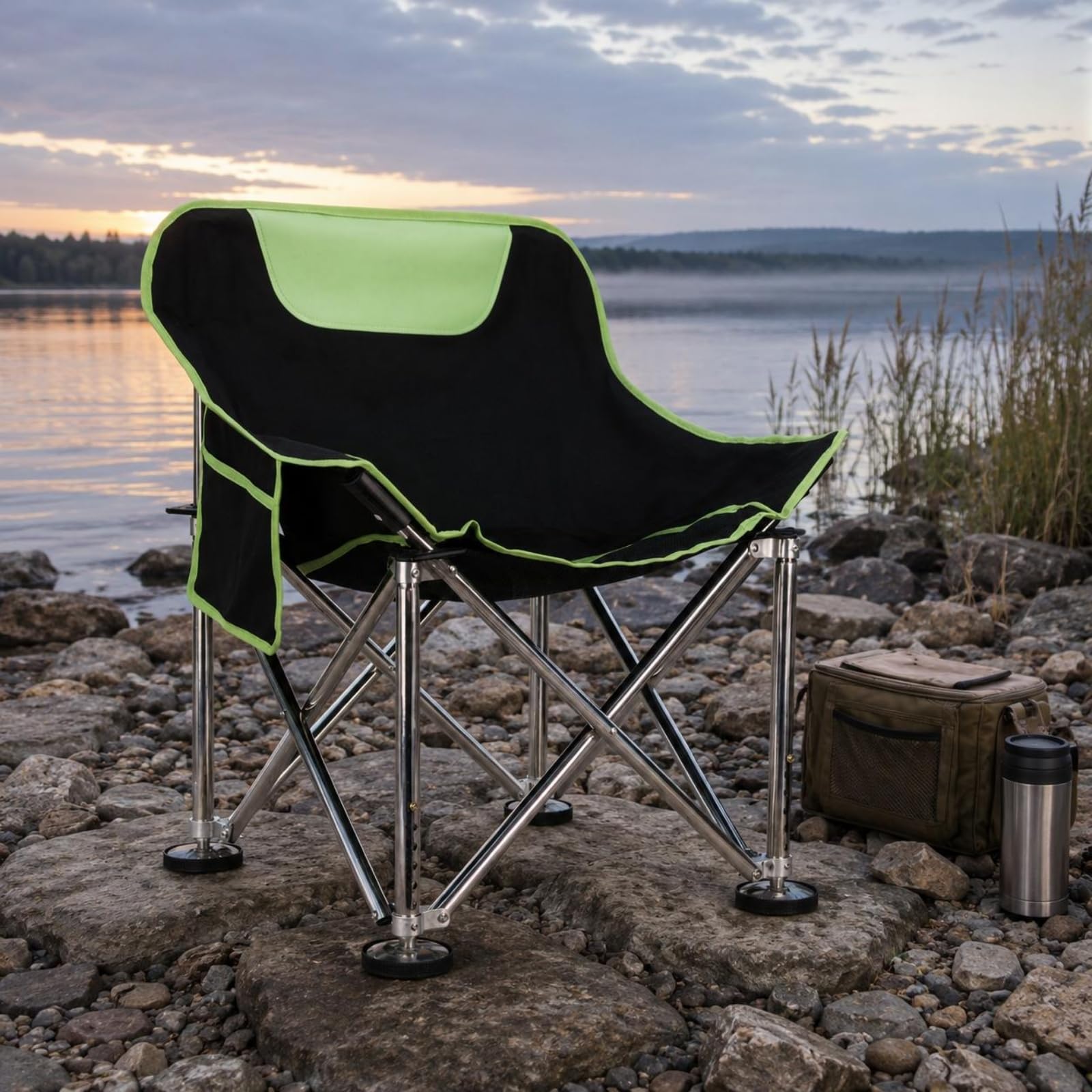 Baoblaze Siège de Pêche Pliant Chaise Lune Tabouret Portable Dossier Réglable Structure Tubes INOX Tissu Oxford Convient au Camping Pêche Randonnée Pique-Nique