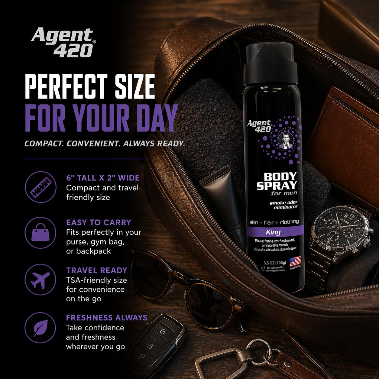 Amazon.com : Agent 420 Cannabis & Cigarette Smoke Odor Body Spray for Men,  3.5 oz — Eliminates Odors at the Molecular Level (King) : Health & Household