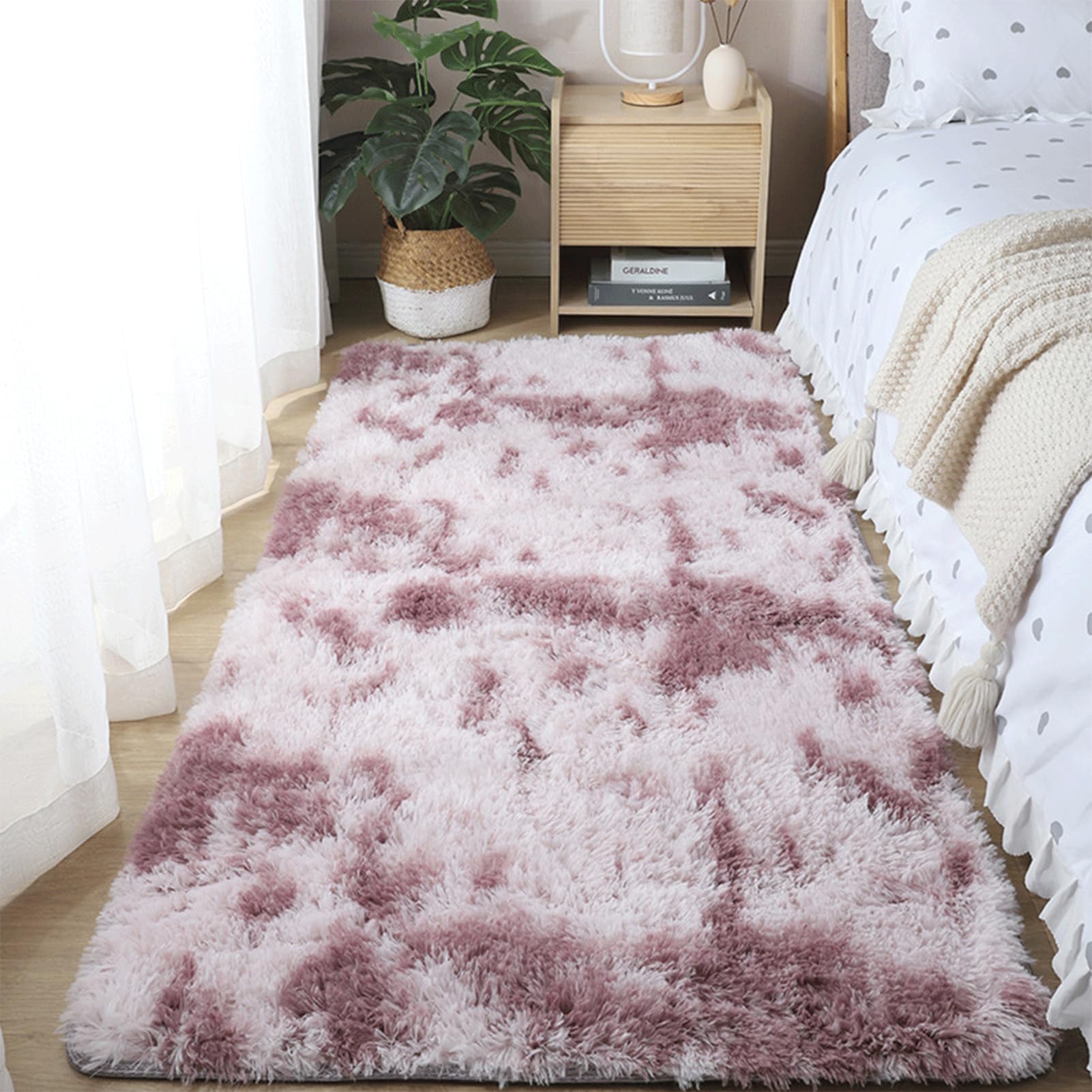 Shaggy Deep Pile Carpet for Living Room & Bedroom, Fluffy Non-slip Washable Modern Area Rug, 180x200cm Pink Purple