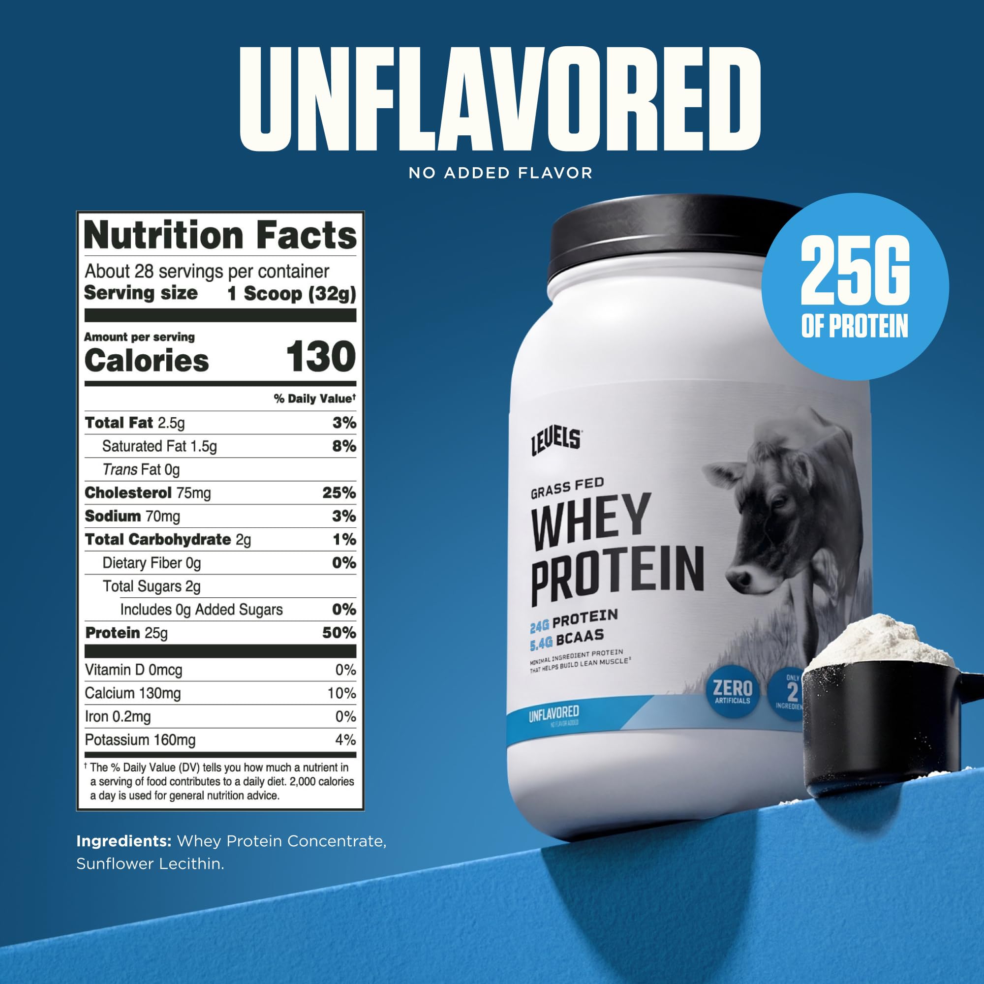 Levels Whey Protein Powder, No Artificial Ingredients, Unflavored, 2LB — Amazon image 3