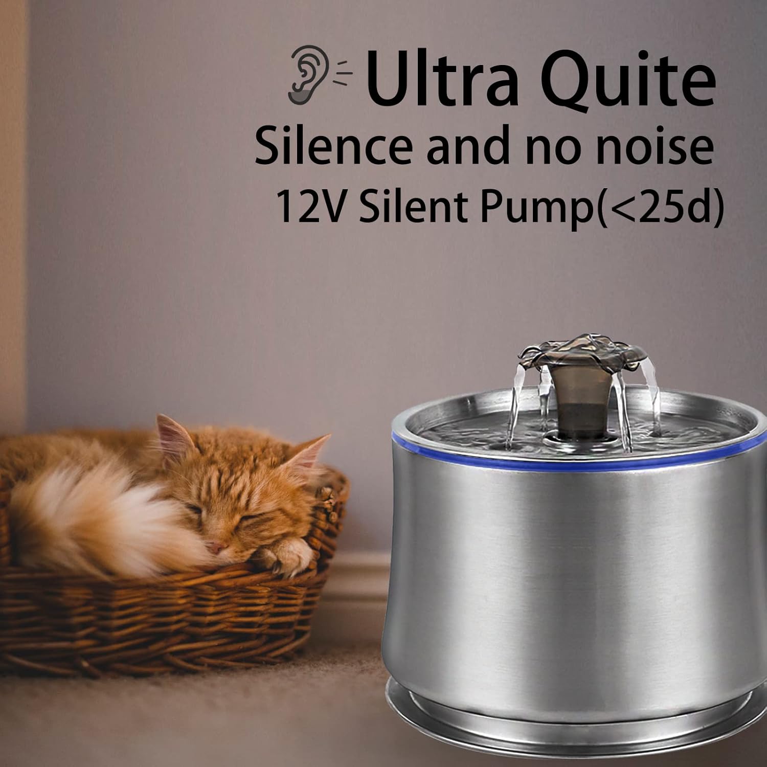 Cat Water Fountain，2.5L Cat Water Fountain Stainless Steel , Dog Water