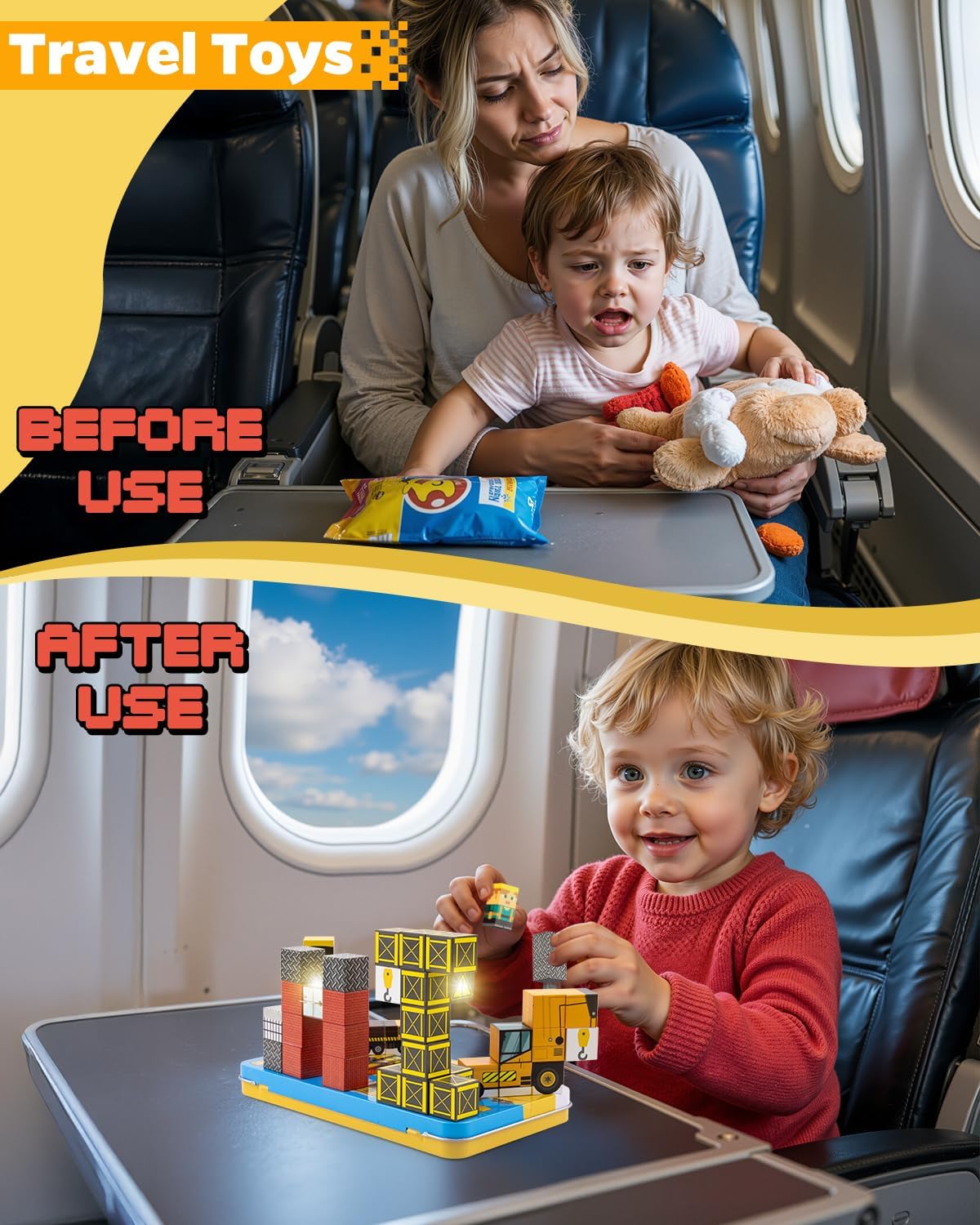 Magnetic Blocks Christmas Birthday Gift for 3 4 5 6 7 8 Year Old Boys Girls, Travel Toys with Light-Up Cubes, Magnet Building Blocks Educational Learning Toys for Kids Toddler(Forest & Construction)