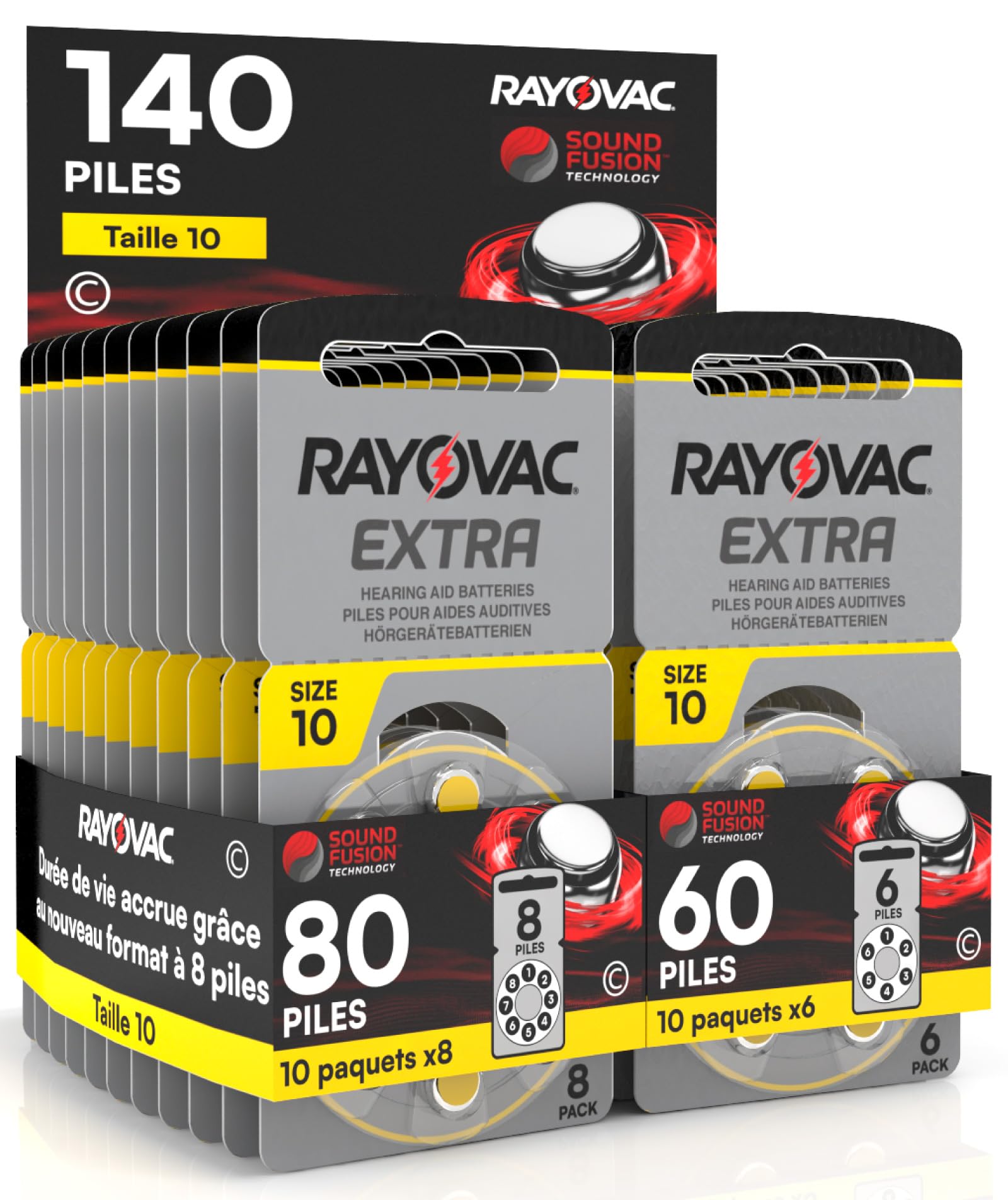 140 Rayovac Extra 10 Piles pour appareils auditifs - 10 blisters de 8 et 10 blisters de 6 Piles